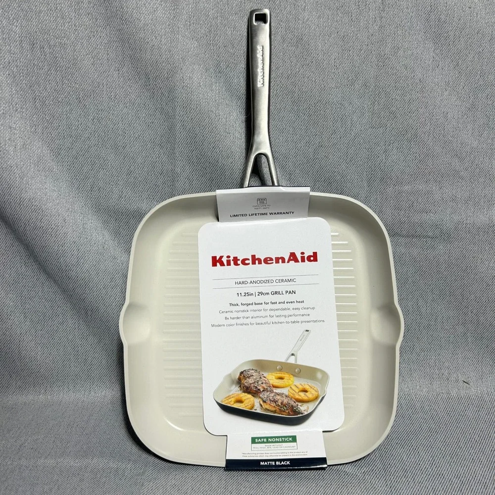 KitchenAid Grill‎ Pan 11.25in Matte Black Hard-Anodized Ceramic Nonstick Square